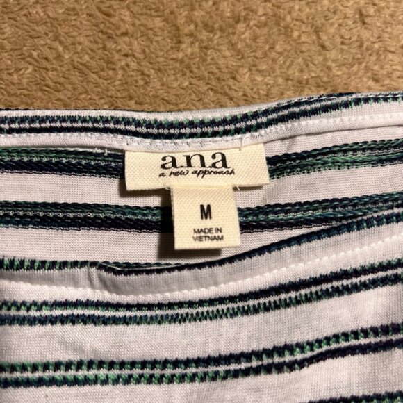 A.N.A A New Approach Women Medium White Blue Green Ruffle Stripe Tank Top (D)‎ - Picture 8 of 9